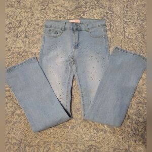 Girls Light Blue Boot Cut Jeans with Rhinestone Accents